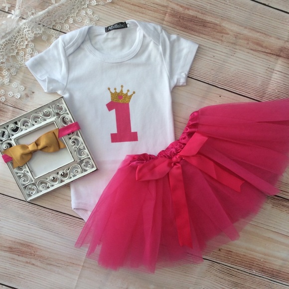 Boutique Baby Girl First Birthday 3pc Tutu Set - Picture 2 of 3